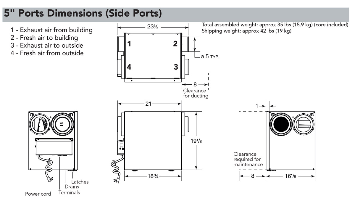 5 inch Ports Dimensions (Side Ports)