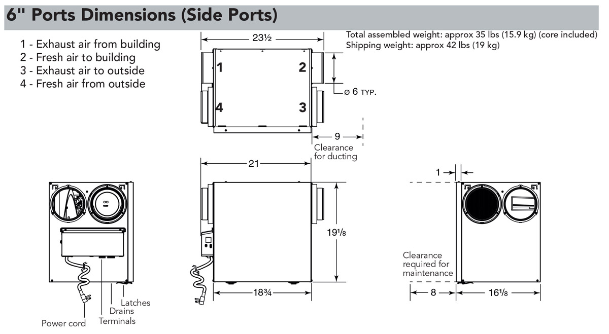 6 inch Ports Dimensions (Side Ports)