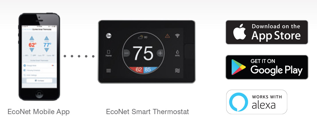 EcoNet Mobile App Controls EcoNet Thermostat. Apple, Android, alexa