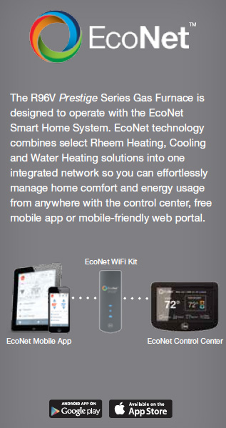 Rheem Gas Furnaces R96V designed to work with EcoNet™